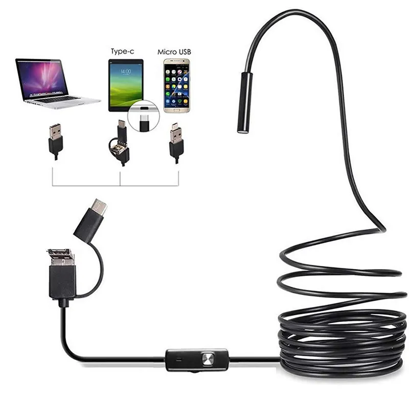 Endoscope Camera Flexible IP67 Waterproof Inspection Borescope Camera 2M 1M 7mm for Android PC Notebook 6LEDs Adjustable hot