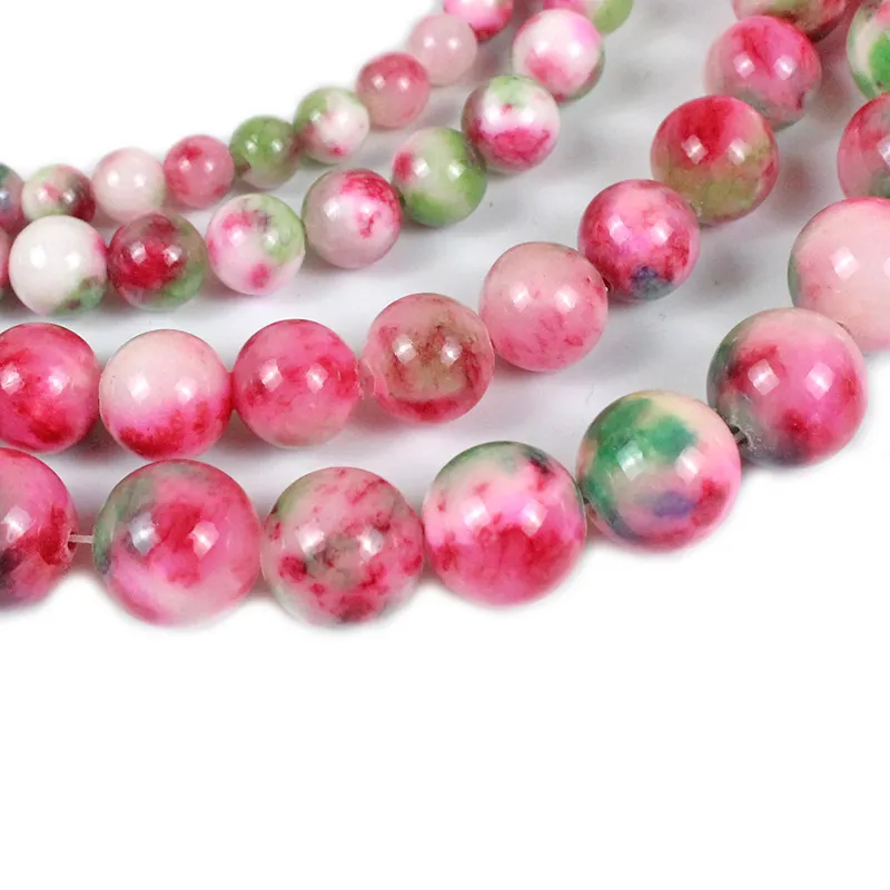 Naturstein Pfirsich grün-weiß rot Chalcedon Lose Perlen 6 8 10 MM Pick Größe für Schmuckherstellung Damen Armband Halskette281E