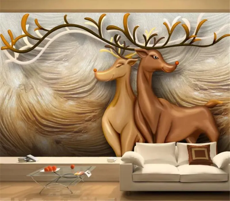 Custom Retail 3D Art Relief Deer Sofa Background Wall Decoration Mural