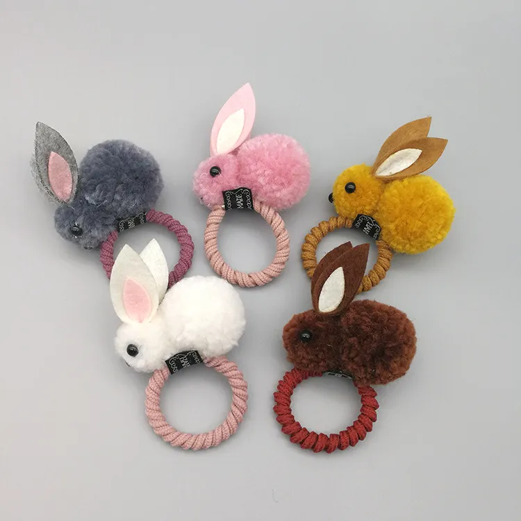 Children Cute Felt 3D Small Rabbit Plush Rabbit Ears Hairpin Autumn and Winter Hair Ring Girls Head Rope Kids Hair Accessories