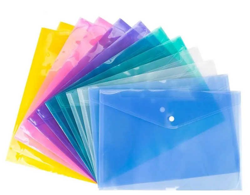 Wholesale PP Envelope Folder Transparent Plastic Document Bag A4 File Hasp Button Classified