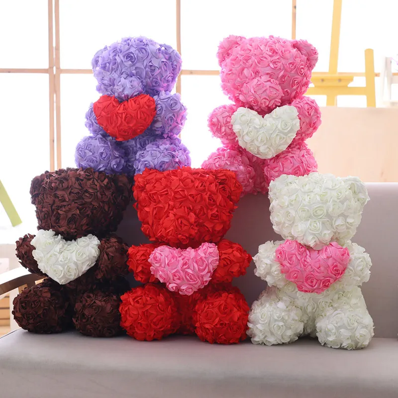 New Arrival 40CM Valentine's Day Gift 5 Colors Big Rose Bear Huging Heart Plush Toys Cotton Teddy Bears Sweet Smell Doll GirlFriend Gift