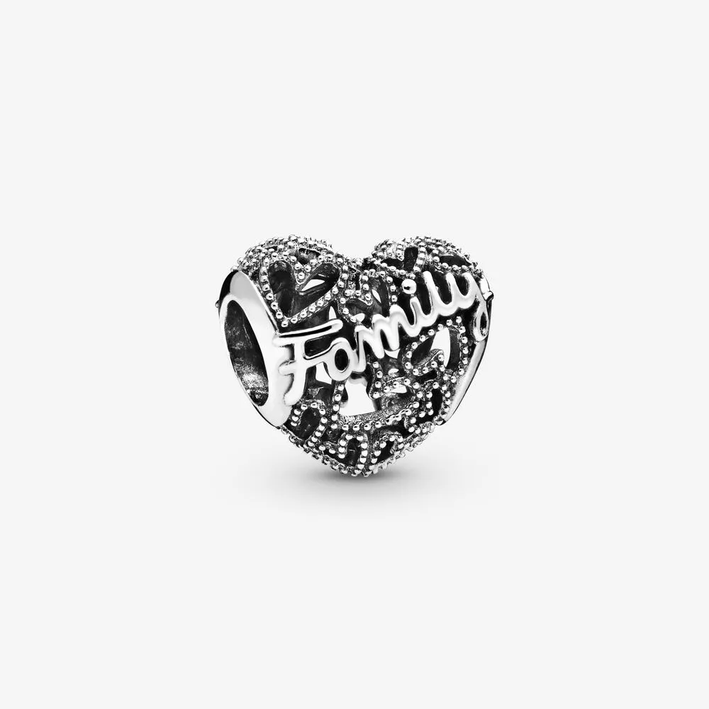 Ny ankomst 100% 925 Sterling Silver Hollow Family Heart Charm Fit Original European Charm Bracelet Mode Smycken Tillbehör