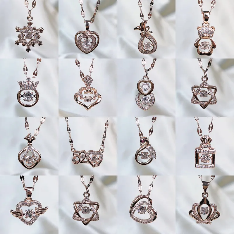 36 Designs Necklaces Women New Brand Heart Crown Key Lock Animal Pendant Choker Chain Girls Fashion Rhinestone Titanium Steel Jewelry Gifts