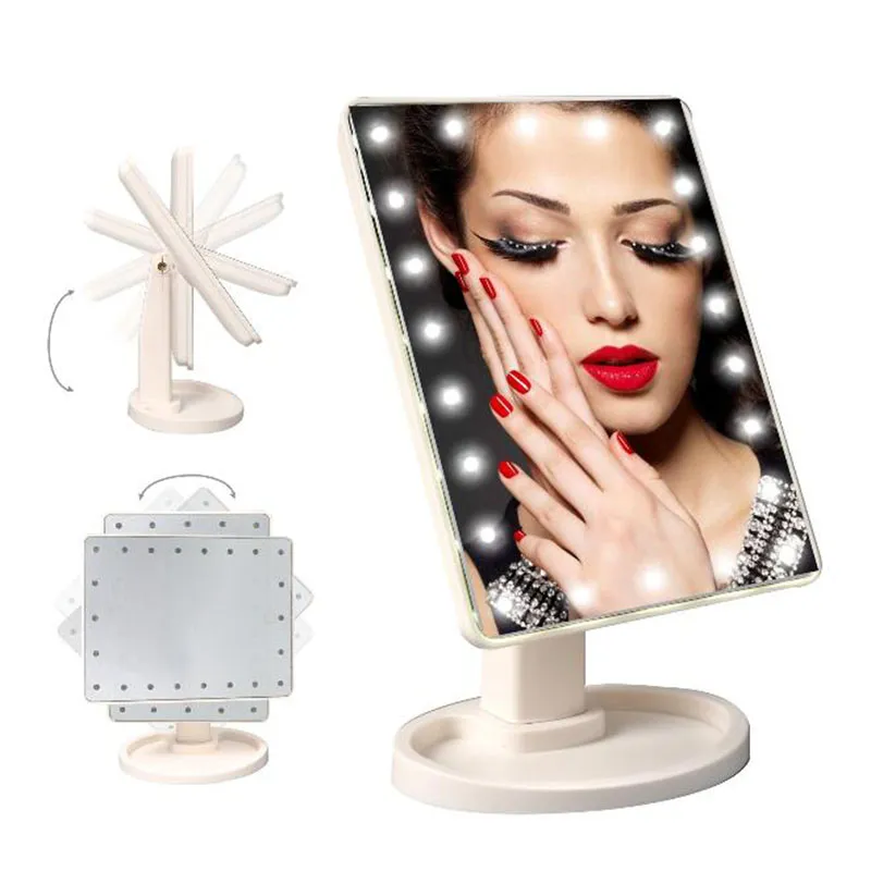 LED -pekskärm Makeup Mirror Professional Vanity Mirror med 16/22 LED -lampor Health Beauty Justerbar bänkskiva 360 Roterande Espejo Para Maquillarse