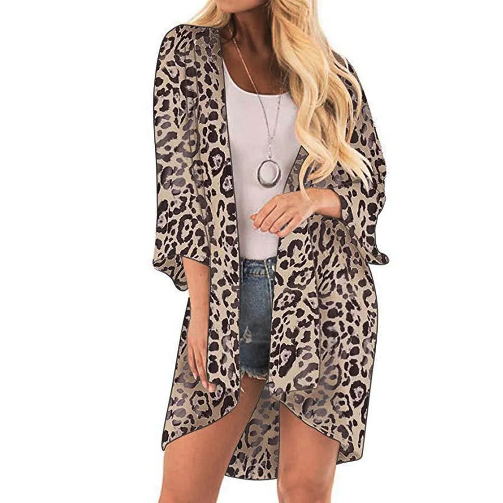 Kimono Cardigan Womens Tops and Blounes Vintage Leopard Print Ladies Tops с длинными рукавами длинные блузки Женская одежда 2019