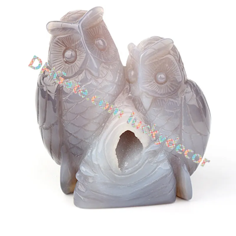 2000 g gemengde willekeurige maat en stijl hand gesneden natuurlijke agaat Druzy Quartz Crystal Cluster Owl Figurine Staute Sculpture Office Home Ornamenten
