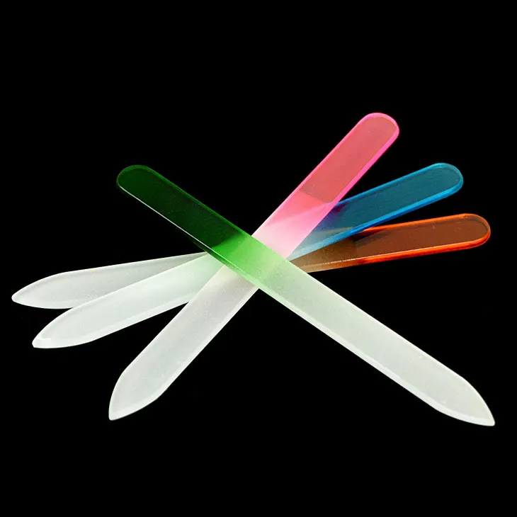 50 adet / grup Cam Tırnak Dosya Tampon Renkli Kolu Ile Uzun Ömürlü Olarak Doğa Çivi Için Dayanıklı Kristal Araçlar