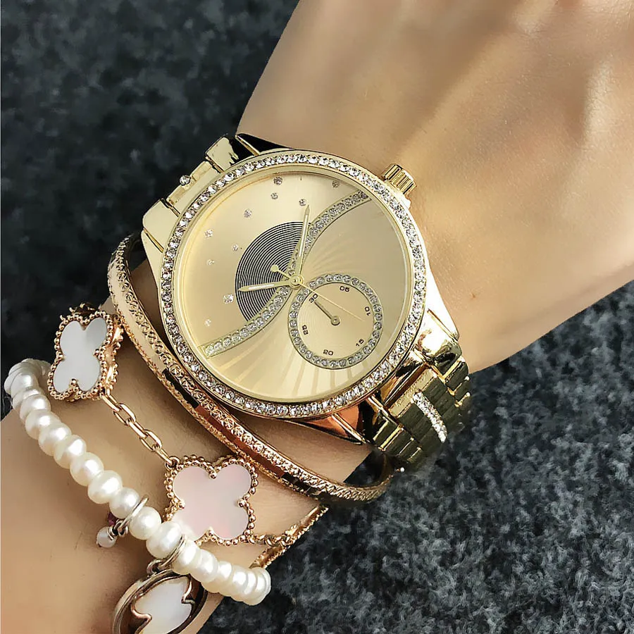 Moda M Design de Cristal Brand Relógios Mulheres Lady Menina Estilo Metal Band Band Quartz Wrist Watch M75