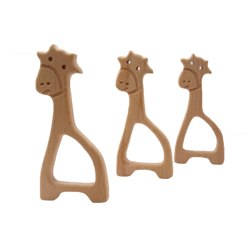 Beech Trä Giraff Teether Animal Shaped Baby Teethers Spädbarn Tandling Toys Baby Tillbehör för Baby Halsband Making