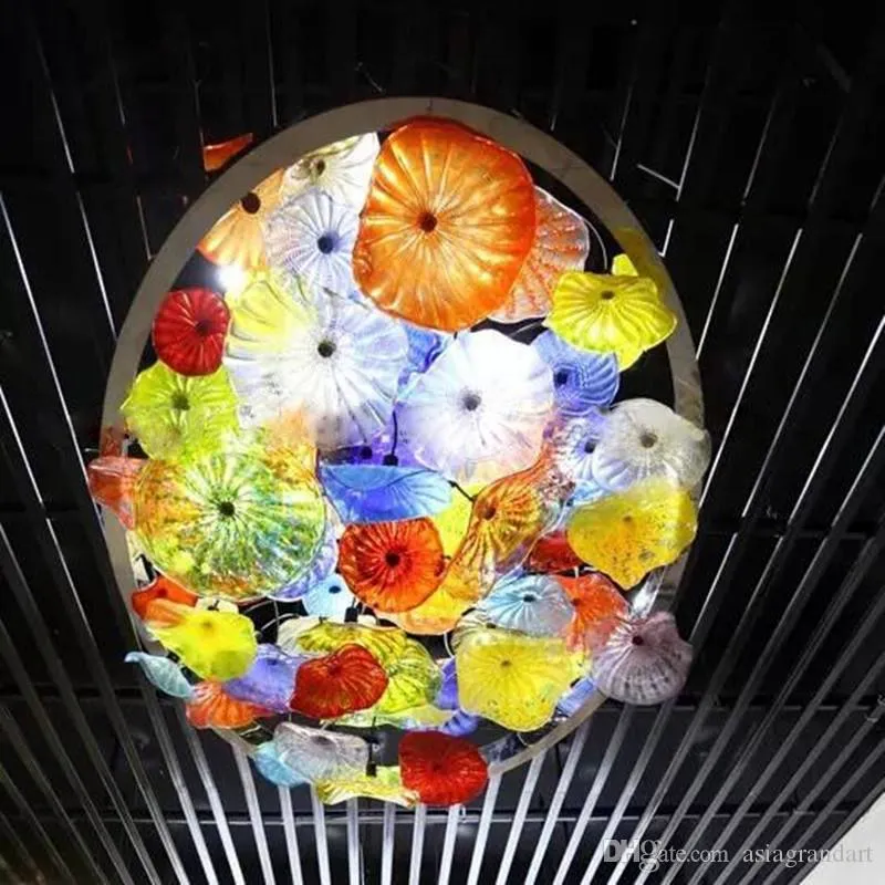 이탈리아 고품질 펜던트 램프 현대 크리스탈 LED 샹들리에 천장 조명 무라노 유리 판 꽃 색상 샹들리에