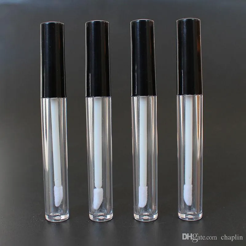 3ML Round Clear Gloss Gloss для губ Контейнеры Бутылка Косметическая контейнер Трубка с вилкой Черная крышка для образцов для губ Путешествия Сплит зарядки DIY