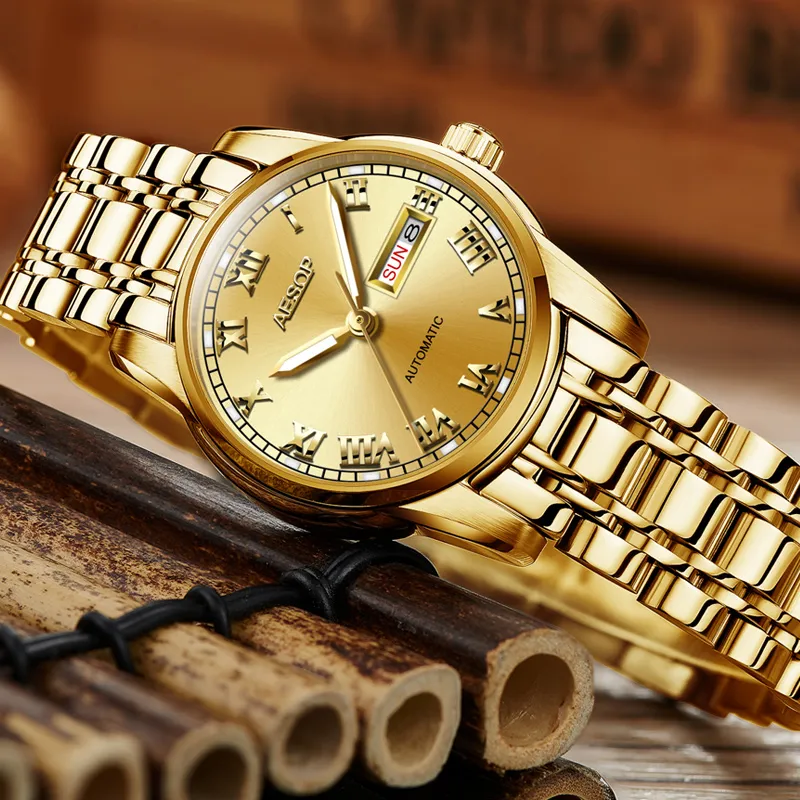 AESOP Gold luxury Watch Women Japan Movement Mechanical Automatic watch Ladies Stainless steel Golden Female Clock Women255Q