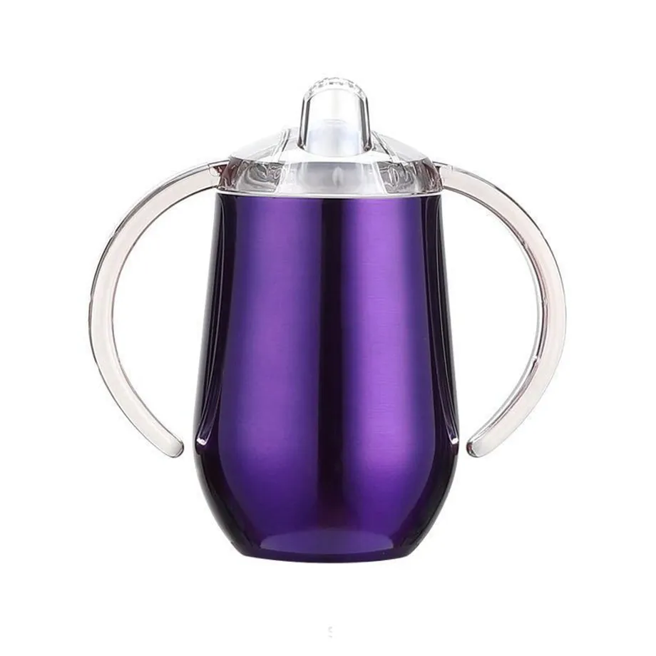 Rostfritt stål baby ägg rånar 10oz sippy handtag vakuum isolerad läckage provisorisk resa kopp du formad matning ammande flaska mjölk tumbler ljja4133