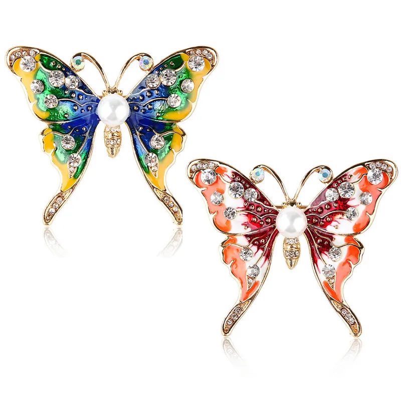 Badge En Forme De Papillon En Cristal Émail Animal Broche À Breloque