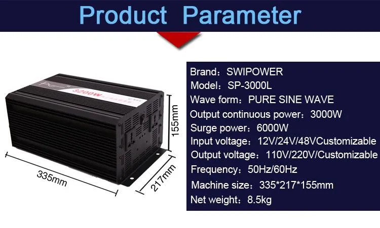 24V Power Inverter Pure Sine Wave 3000W DC 12V 24V 48V To AC 110V 220V ...