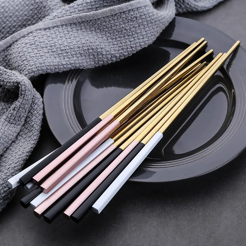 Elegant Black And Gold Chopsticks: Stainless Steel Metal Chopsticks For Home, Restaurant, And ...