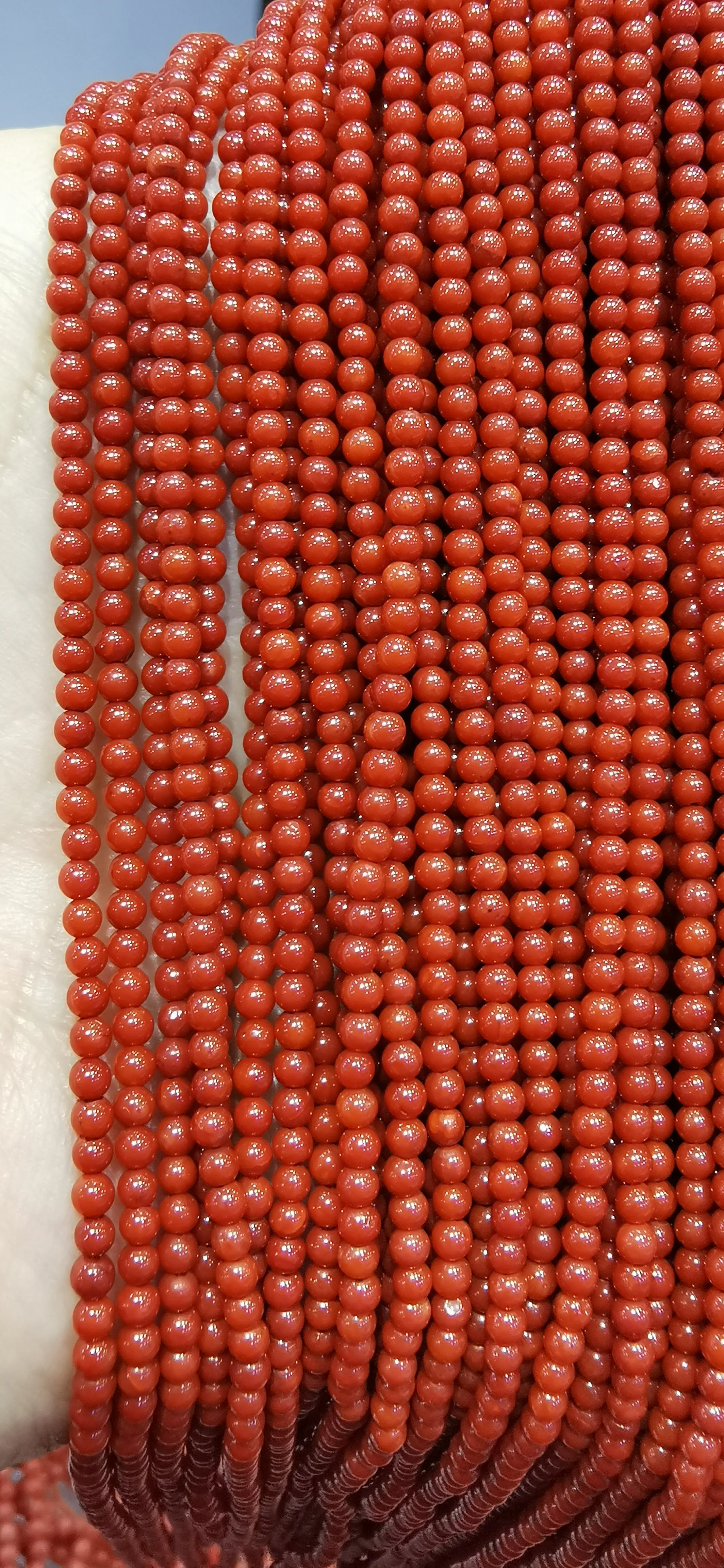 5 brins véritables rares perles rondes lisses de corail rouge pierre naturelle 3-4mm 16inch318K