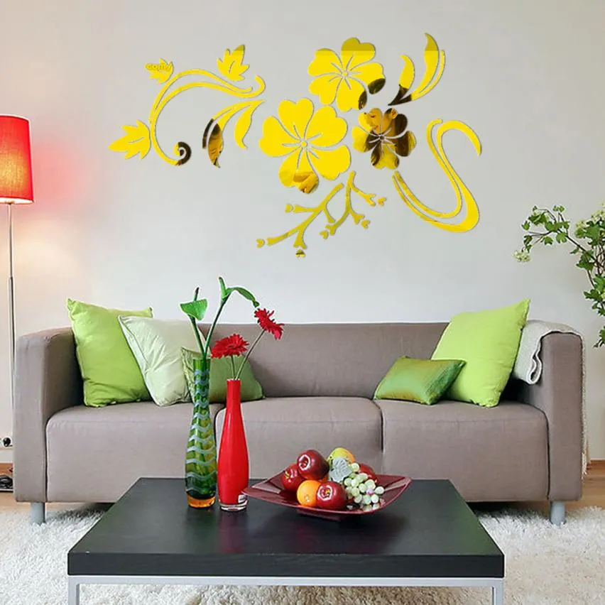 Stickers muraux miroir 3D en acrylique, décoration de chevet, salon,  canapé, fond TV, chambre à coucher, vigne de fleurs