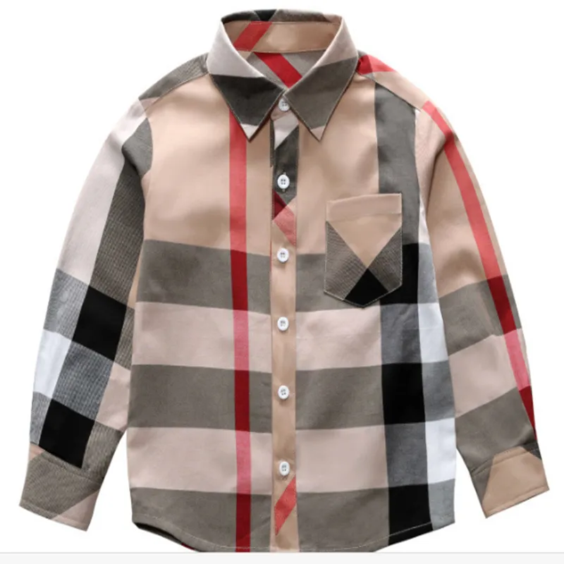 Sıcak Satış Moda Erkek Çocuk Giysileri 3-8Y Bahar Yeni Uzun Kollu Büyük Ekose T Gömlek Marka Desen Yaka Çocuk Gömlek Toptan EJY766