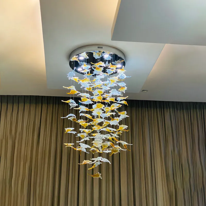 Murano-Blatt-Kronleuchter-Lampen, mundgeblasene Glas-Kunst-Pendelleuchte, große Lobby-Laub-Kronleuchter, Beleuchtung für Hotel