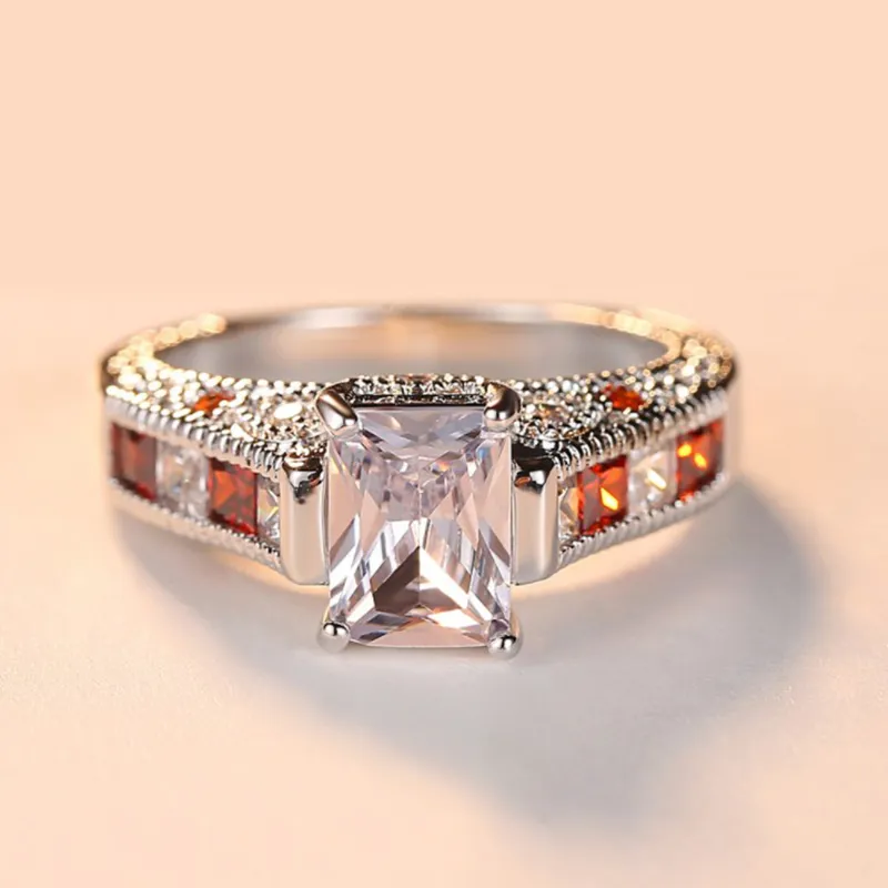 Vente en gros-Hot exquis nouveau simple carré blanc rouge Inlay Ring personnalité design femme