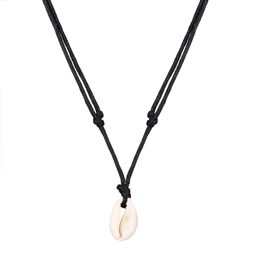 POPUTTON Mode Vrouwen Natuurlijke Sea Shell Ketting Verstelbare Black Touw Boheemse Choker Ketting Boho Zomer Strand Sieraden