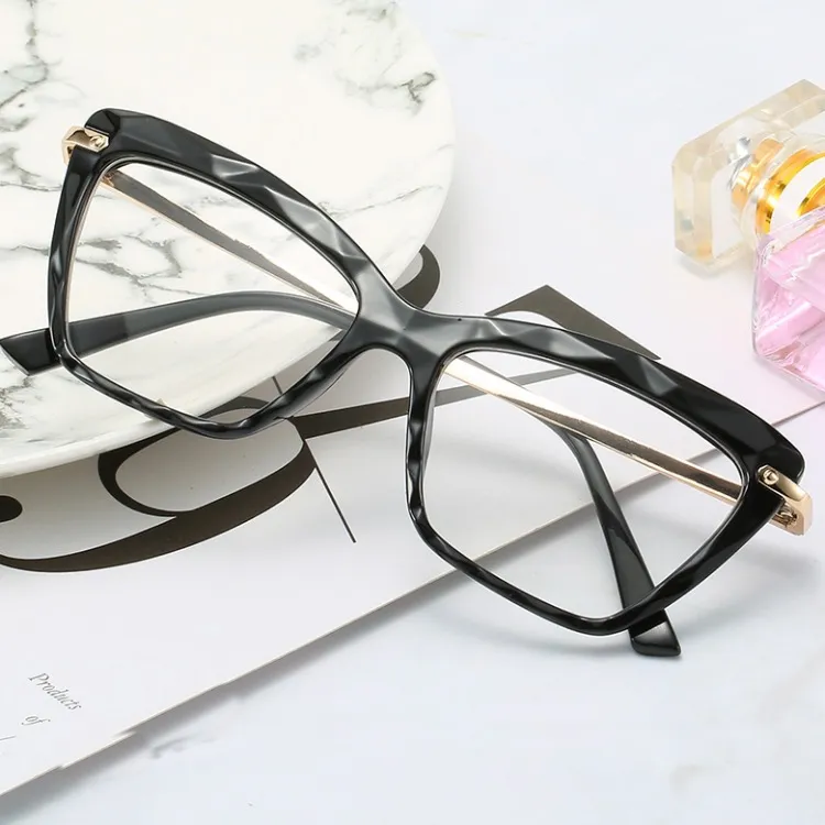 고양이 눈 여성 선글라스 프레임 레트로 투명 크리스탈 안경 맑은 렌즈 7 색