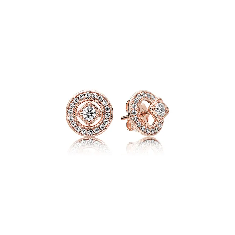 Ny 925 Sterling Silver Vintage Allure Stud Örhängen Originalbox för Pandora 18K Rose Gold CZ Diamond Kvinnor Lyxig designer Örhängen Set