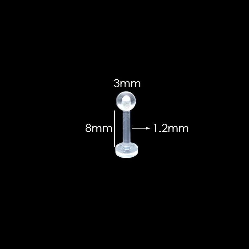 Labret Lip Rings Clear Bioplastic Lip Piercing Bar 16G Antiallergic