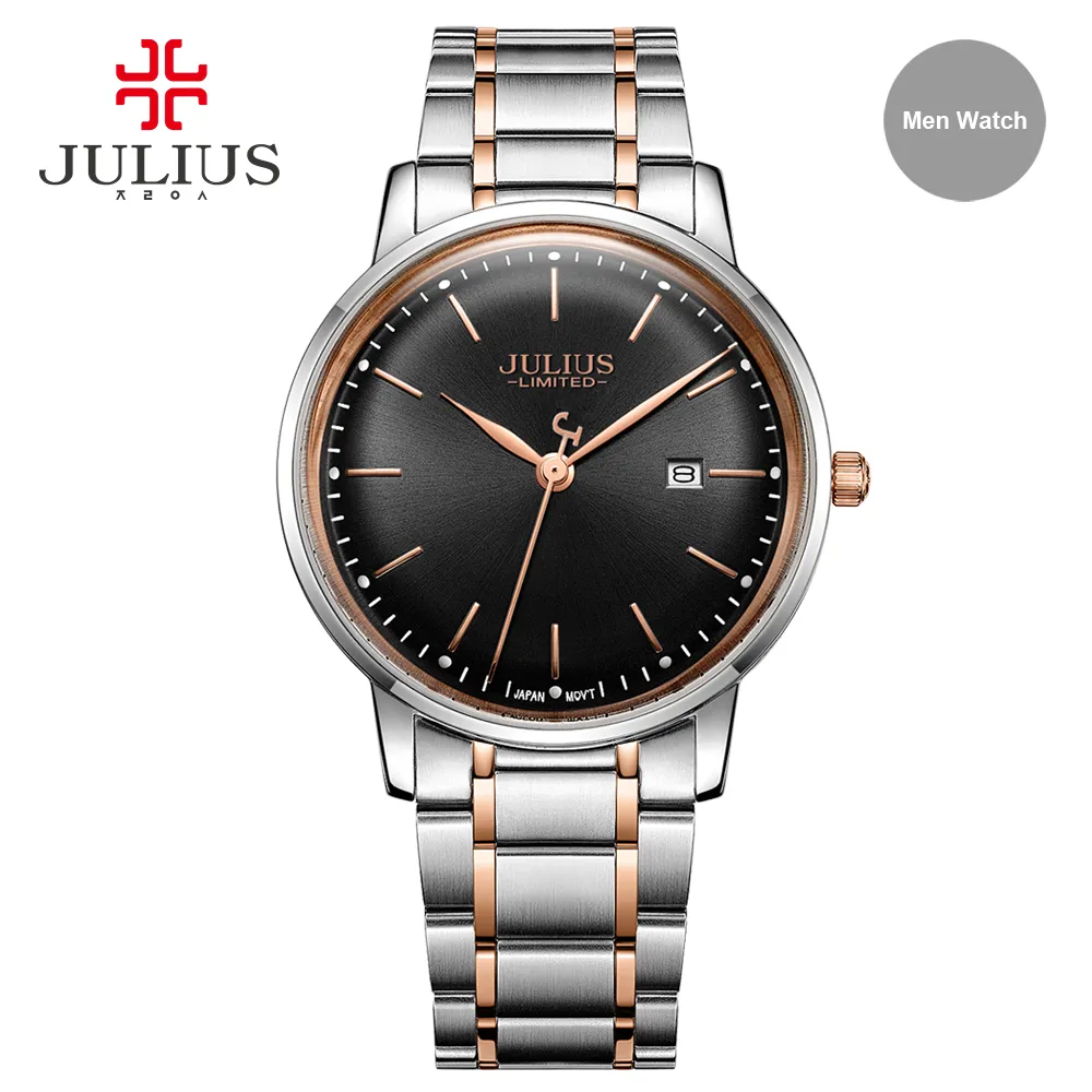 Julius Marke Edelstahl Uhr Ultra Dünne 8mm Männer 30M Wasserdichte Armbanduhr Auto Datum Limited Edition Whatch Montre JAL-040266q