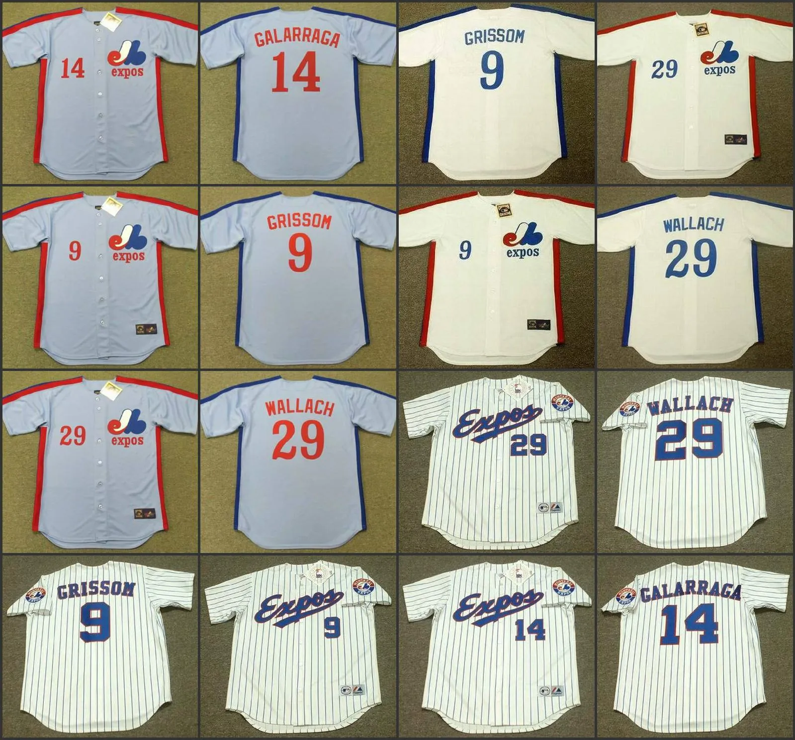 Montreal Expos 29 TIM WALLACH 14 ANDRES GALARRAGA 9 MARQUIS GRISSOM 8 GARY CARTER 10 ANDRE DAWSON DELINO DeSHIELDS baseball jersey 01