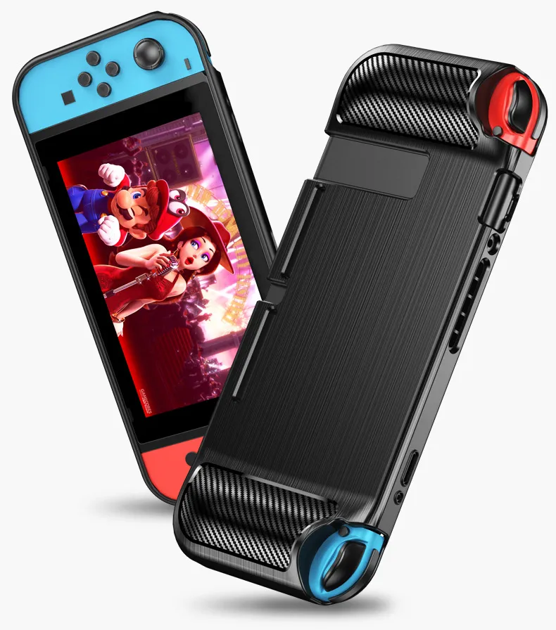 Anti-fingerprint Soft Cell Phone Cases for Nintendo switch Switchlite Game Silicone Anti-slip Protective Cover Carbon Fiber Housing