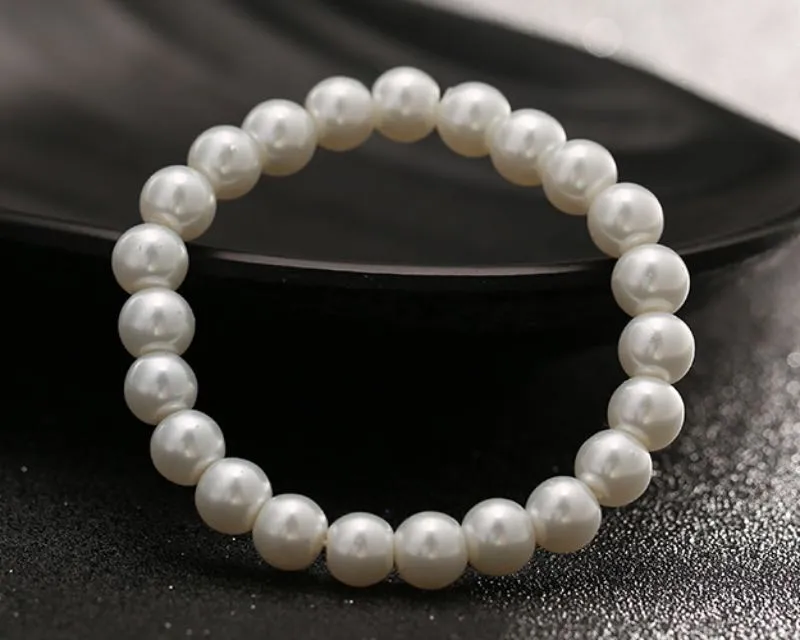 Fashion Women Jewelry Artificial Pearls Bracelet Beaded Strands Pure White Faux Pearl Wholesale Free Ship