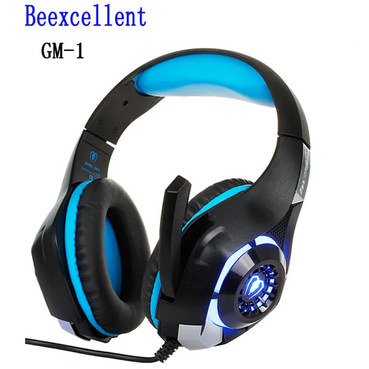 Beexcellent GM-3 Pro Wired Gaming Headset with Mic, Black/Blue