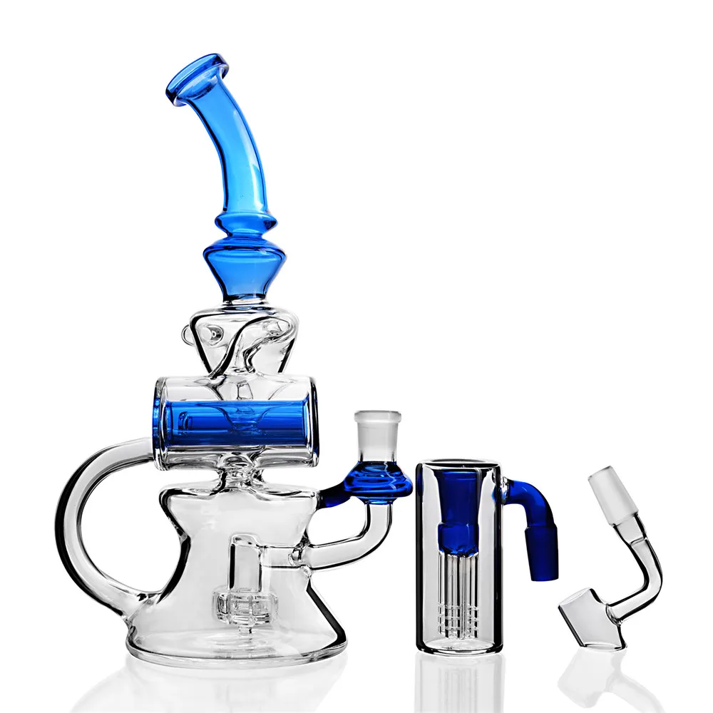 Nowy Niebieski Recykler Szklane Bongi Wody Dab Rigs Percolit Dab Rig Z Banger Szkło Bong Rury Wodnej Recykler Bong Ash Catcher