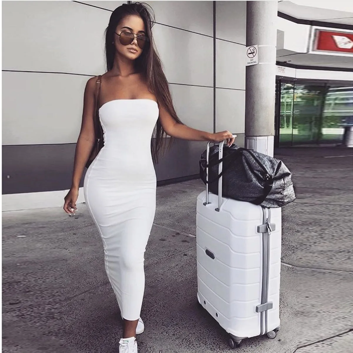 Casual Dresses Womens Dress Sexy Off Shoulder Tube Summer Women Black White  Basic Bodycon Sundress Strapless Stretchy Bandage Rob