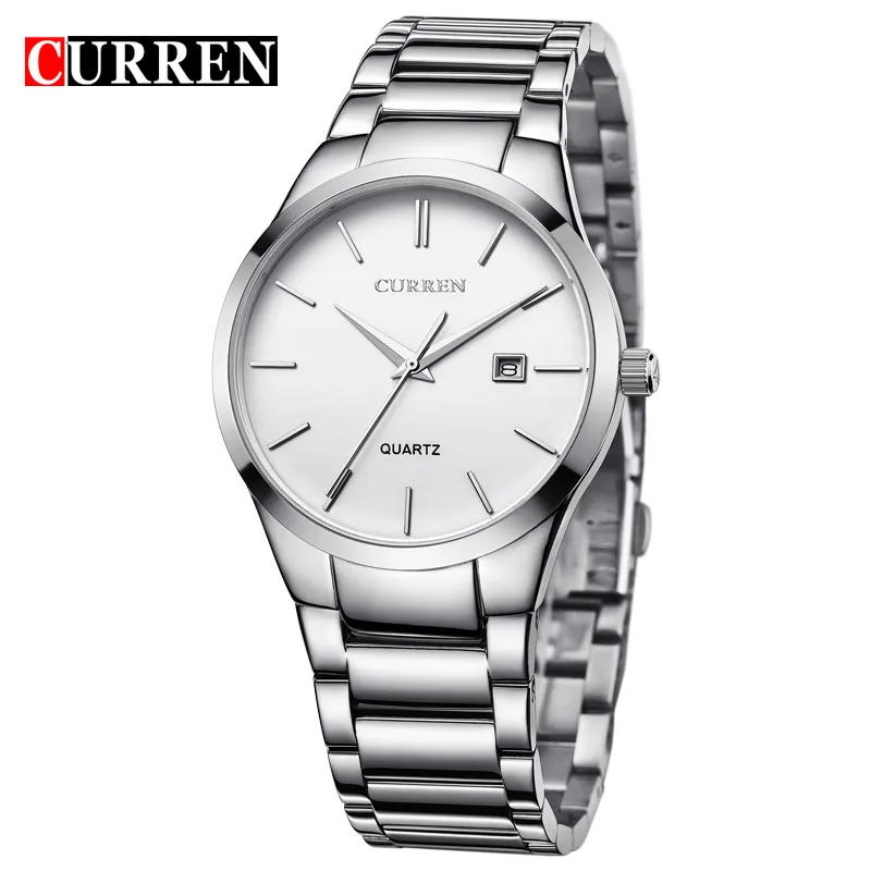 Curren Luxury Classic Fashion Business Men Watches Display Date Quartz-Watch armbandsur Rostfritt stål Male Clock Reloj Hombre