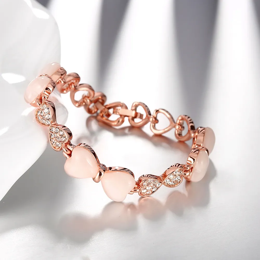 Słodkie w swoim sercu Motyle Link Łańcuch Charm Bransoletki 18K Rose Gold Różowy Gemstone Elegancki Uroczy Designer Kobiety Biżuteria Bransoletka