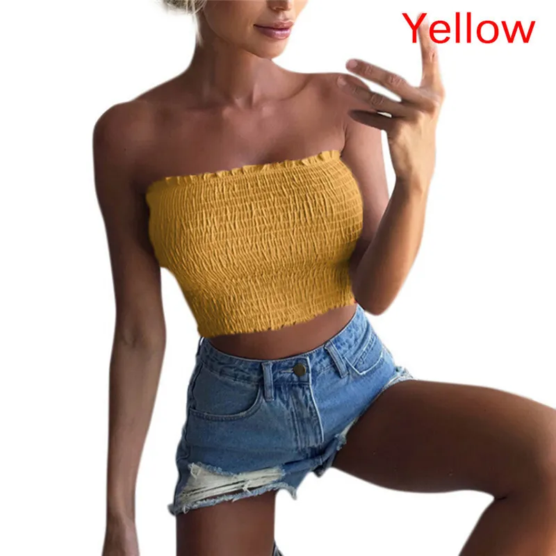 Strapless Ruched Elastic Bandeau Tube Top In Black, White, Red, And Yellow  Solid Breast Wrap Cropped Top For Women C19041601 From Shen8407, $4.36