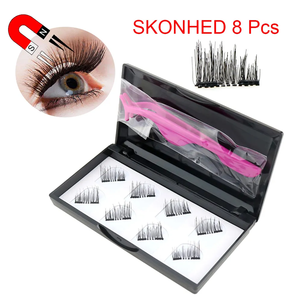 5 sets / partij make-up magnetische wimpers onzichtbare magnetische wimpers make-up 3D-nertsen valse wimpers met tweezer magneet wimpers dikke volle strip