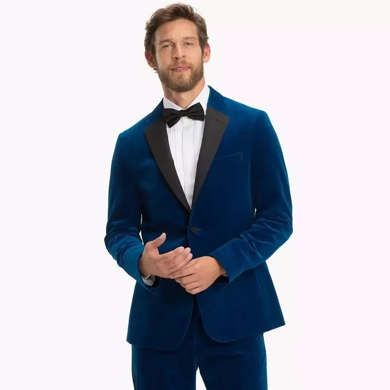 Velours marié Tuxedos bleu hommes mariage Tuxedos noir revers cranté populaire hommes dîner/Darty veste Blazer costume sur mesure (veste + pantalon + cravate) 118