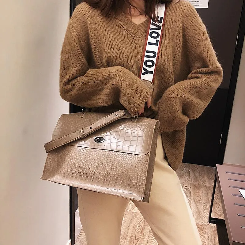 Designer-New pu Wide shoulder strap fashion Lady Alligator shoulder bag Wide shoulder strap Women Messenger Bags damai/12