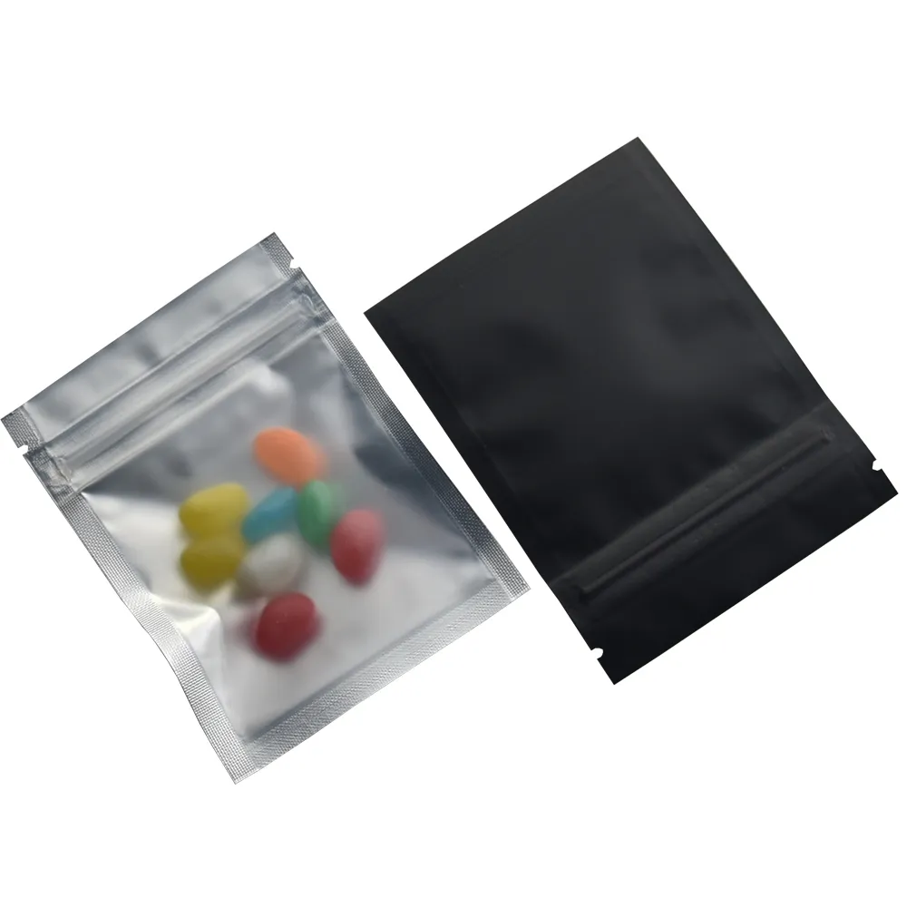 7.5*10cm Matte Black / Clear Front Zipper Bags Resealable Zip Lock Aluminum Foil Plastic Bag Food Grocery Packing Mylar Foil Bag