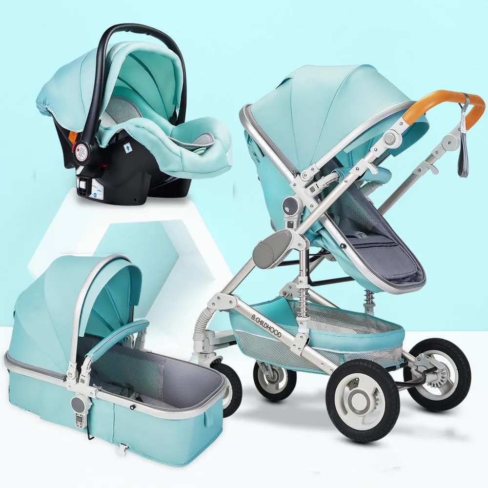 3 in 1 Baby Stroller High Quality Pink Travel Pram with Car Seat and Trolley