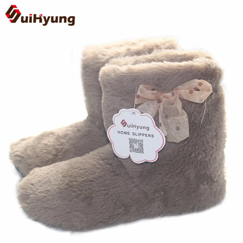 Suihyung Hot Women Home Slippers Winter Warm Plush Indoor Shoes Comfortable Solid Flock Ladies House Floor Cotton Slip On Botas