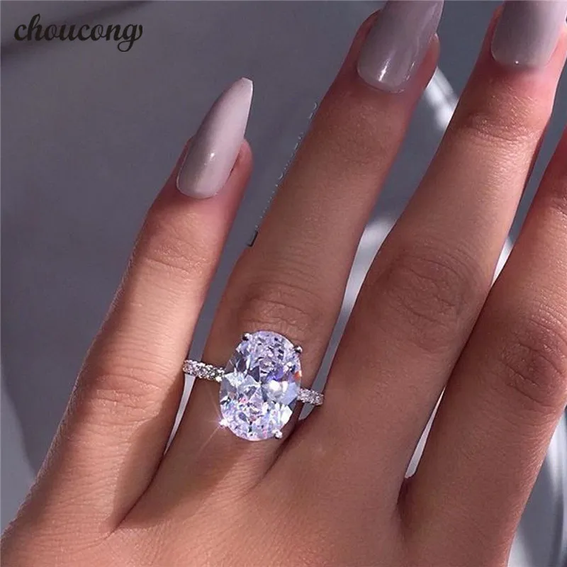choucong Sterling Silver Promise Ring for Women Men 3 carat Oval Cut Diamond CZ Engagement Wedding Band