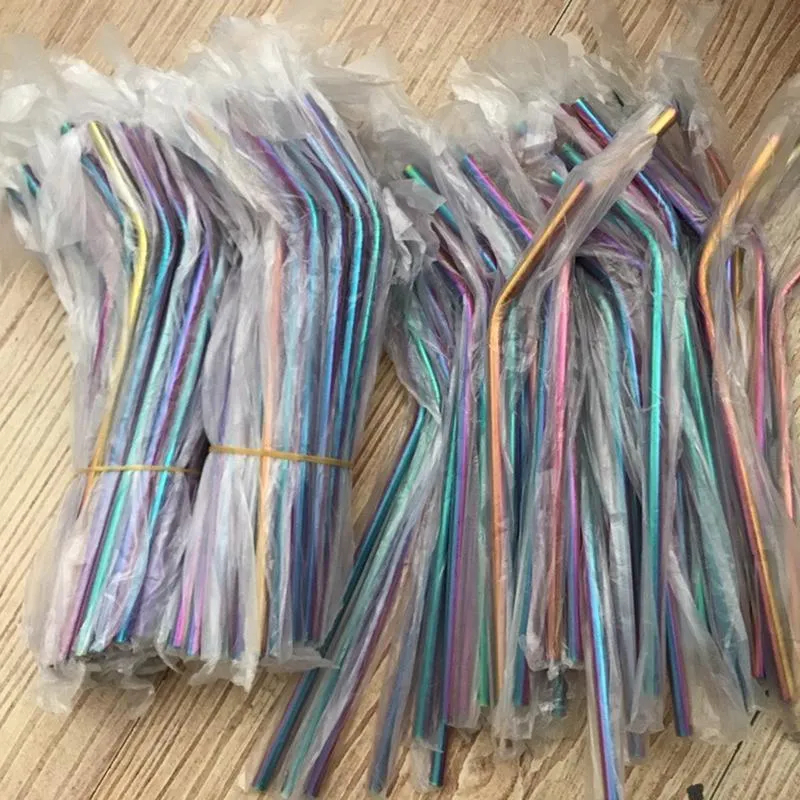 Partihandel Rainbow Multi-Colored Rostfritt Stål Straws 8.5Inch Rak Bent Återanvändbar Metallrum Billiga Dricker Rullar för Mason Jars