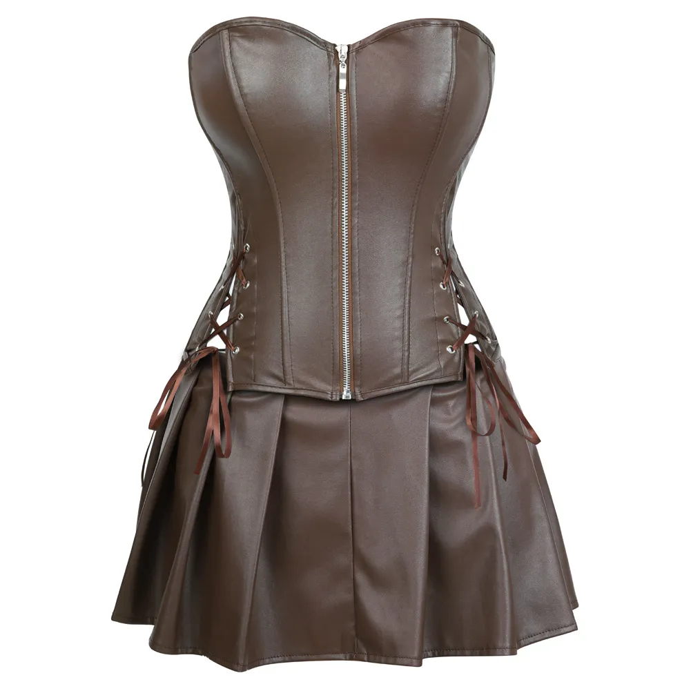 Sexy Womens Outfits Plus Size Faux Leather Overbust Corset Mini Skirt Set  Clubwear Corset Dress Outfit S 6XL From Bestielady, $14.48 | DHgate.Com