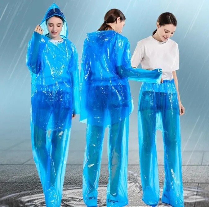 Split Disposable Raincoats PVC One-Time Poncho Ride Motorcycle Rain Coat Overalls Waterproof Rain Pants Suit Protective Cloth GGA3367-2